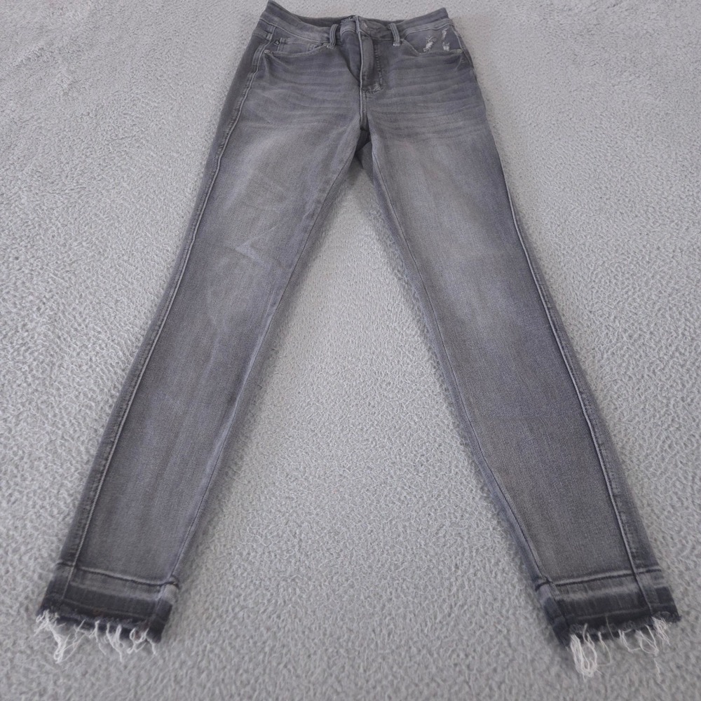 Judy Blue Jeans Womens 1/25 Grey Skinny Leg Raw Hem Distressed High Rise Stretch